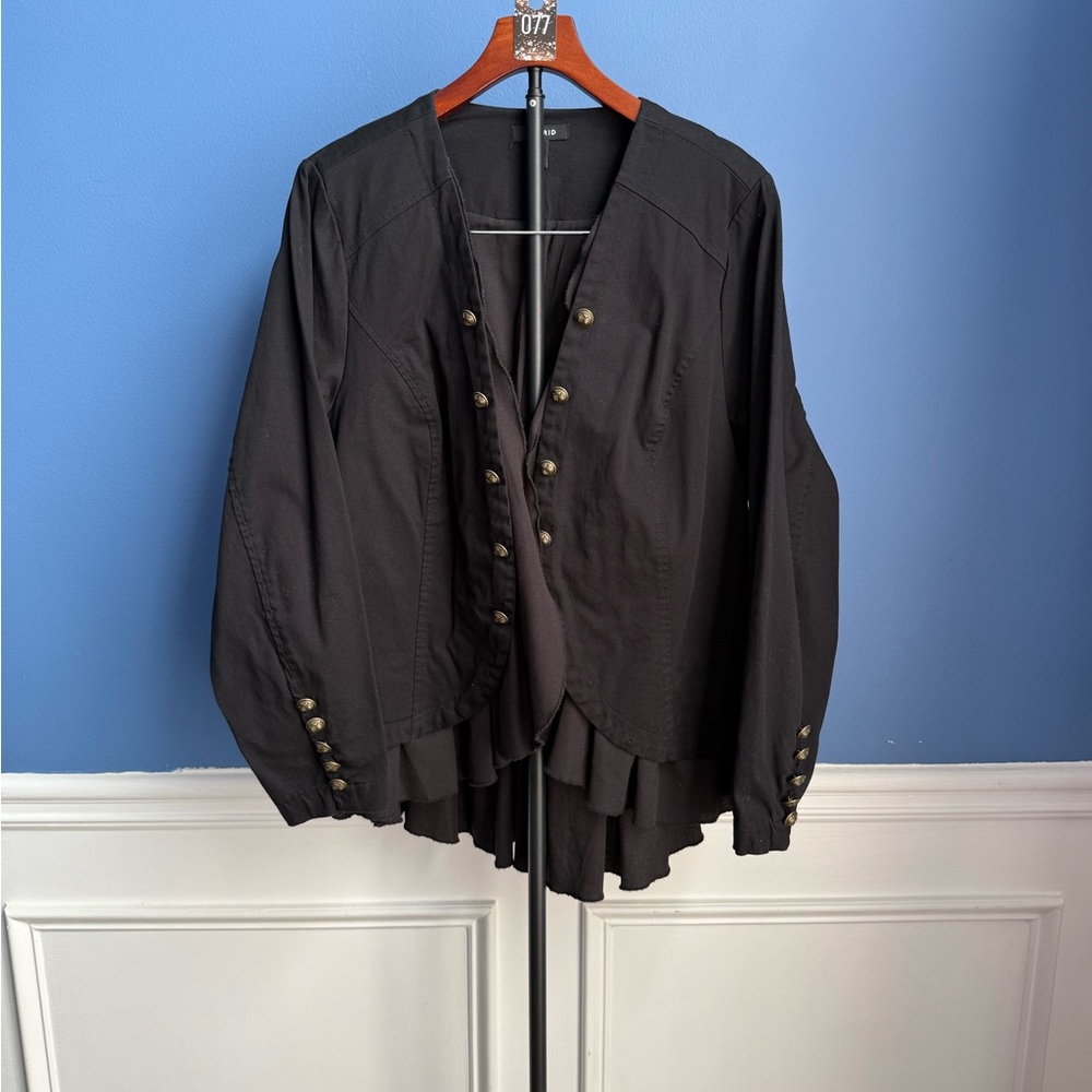 Torrid Black Jean Jacket with Ruffle Details